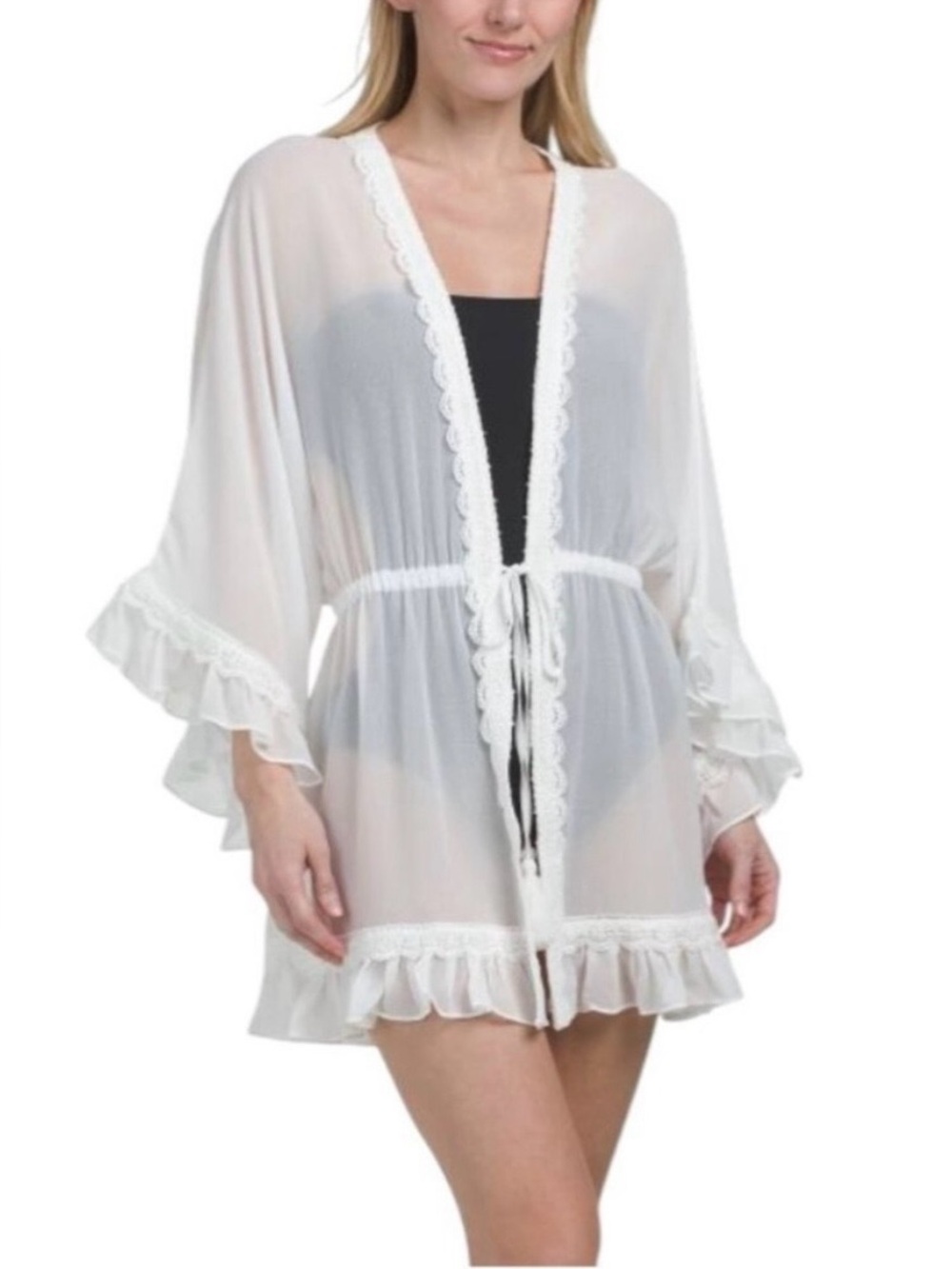 Ramy Brook Campbell Dress White Sheer Lace-Trim Tunic